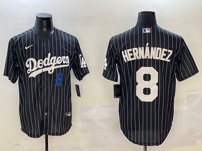 Men Los Angeles Dodgers 8 Hernandez Black Stripe Jointly Name 2025 Nike MLB Jersey style 11